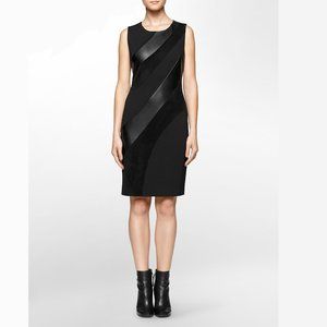 NWT $160 Calvin Klein Black PU Leather & Faux Suede Sleeveless Sheath Dress 8